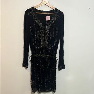 Antik Batik Calypso Reeves Tunic Beaded Black Dress